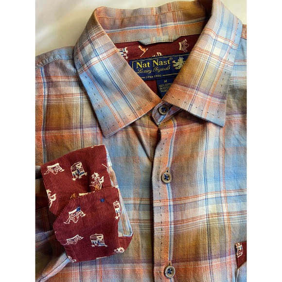 Men's Nat Nast Luxury Original Long Sleeve Plaid Cotton Button Down Shirt-Size M - Picture 1 of 12